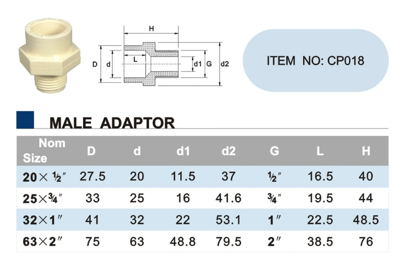 Era CPVC Male Adaptor CPVC DIN Standard Fitting